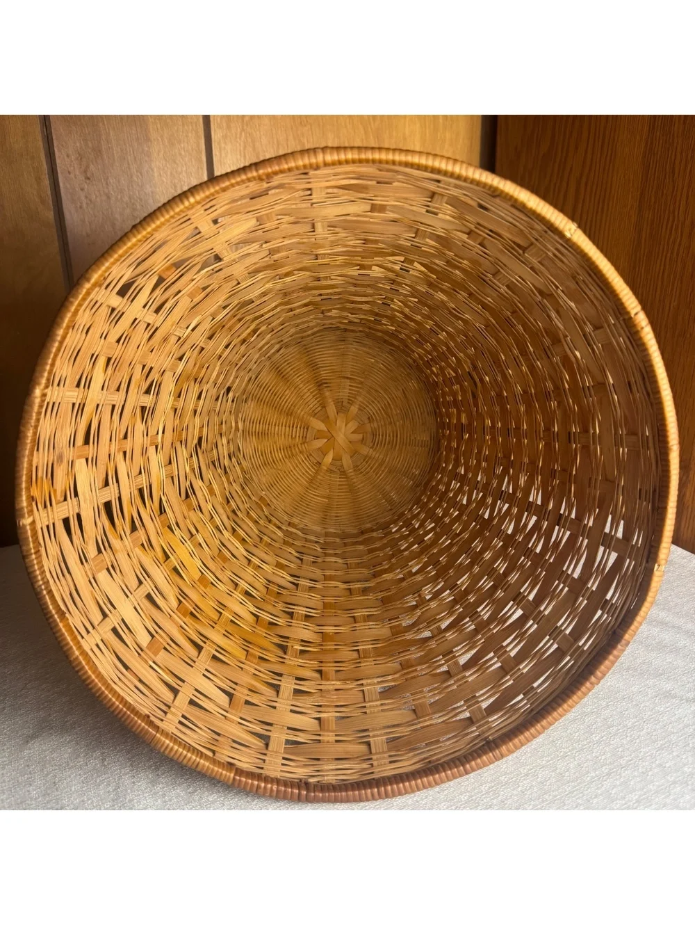 Vintage Japanese Handwoven Bamboo Basket Signed 11” Woven Storage Basket